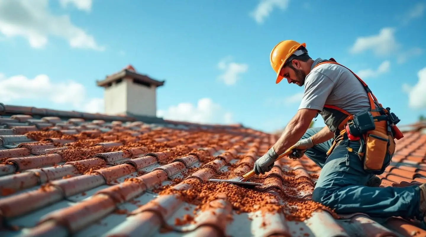 Professional installation of durable clay tile roofing on a commercial facility in Las Vegas.