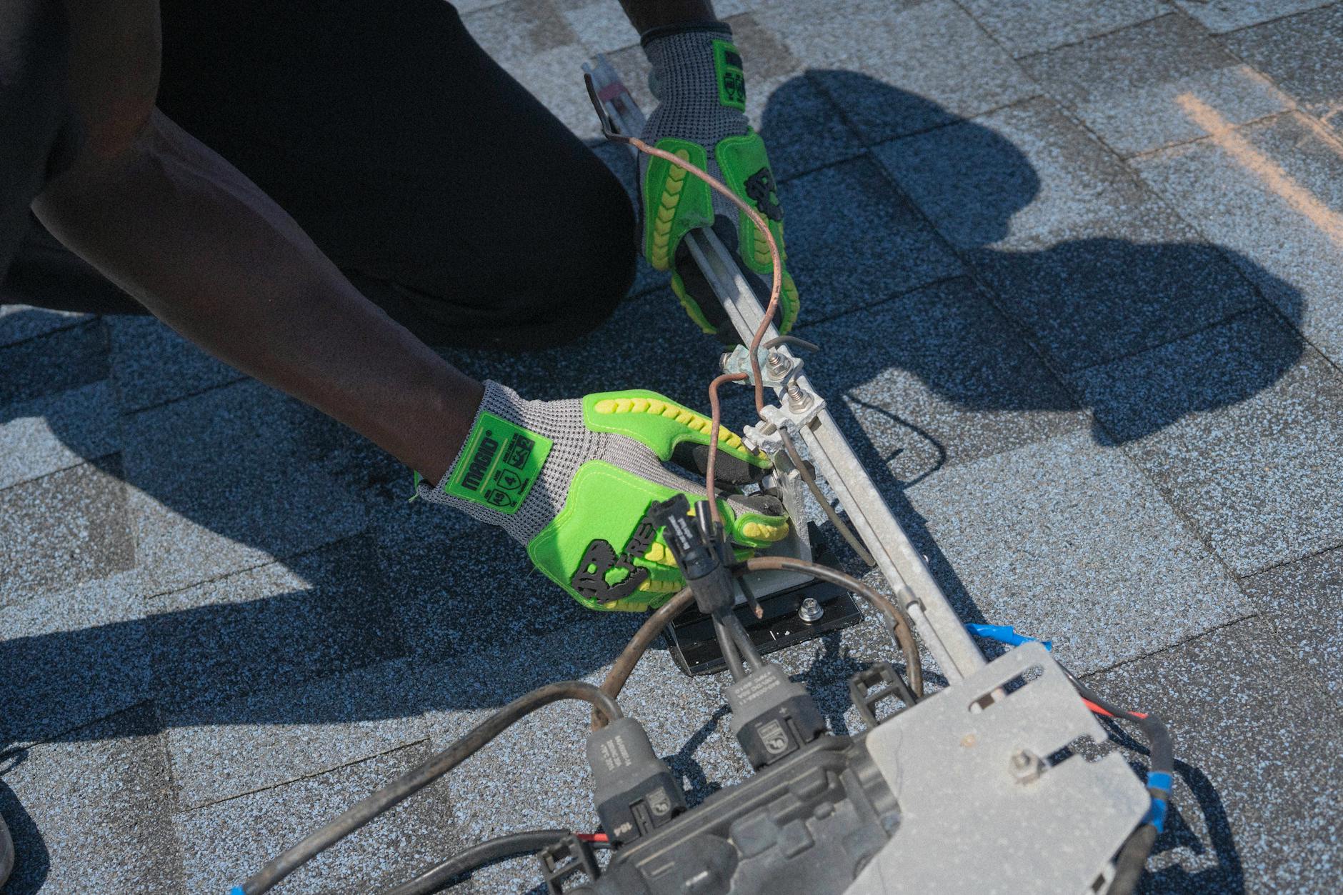 A close-up of high-quality, heat-resistant asphalt shingles installed on a Nellis AFB home.